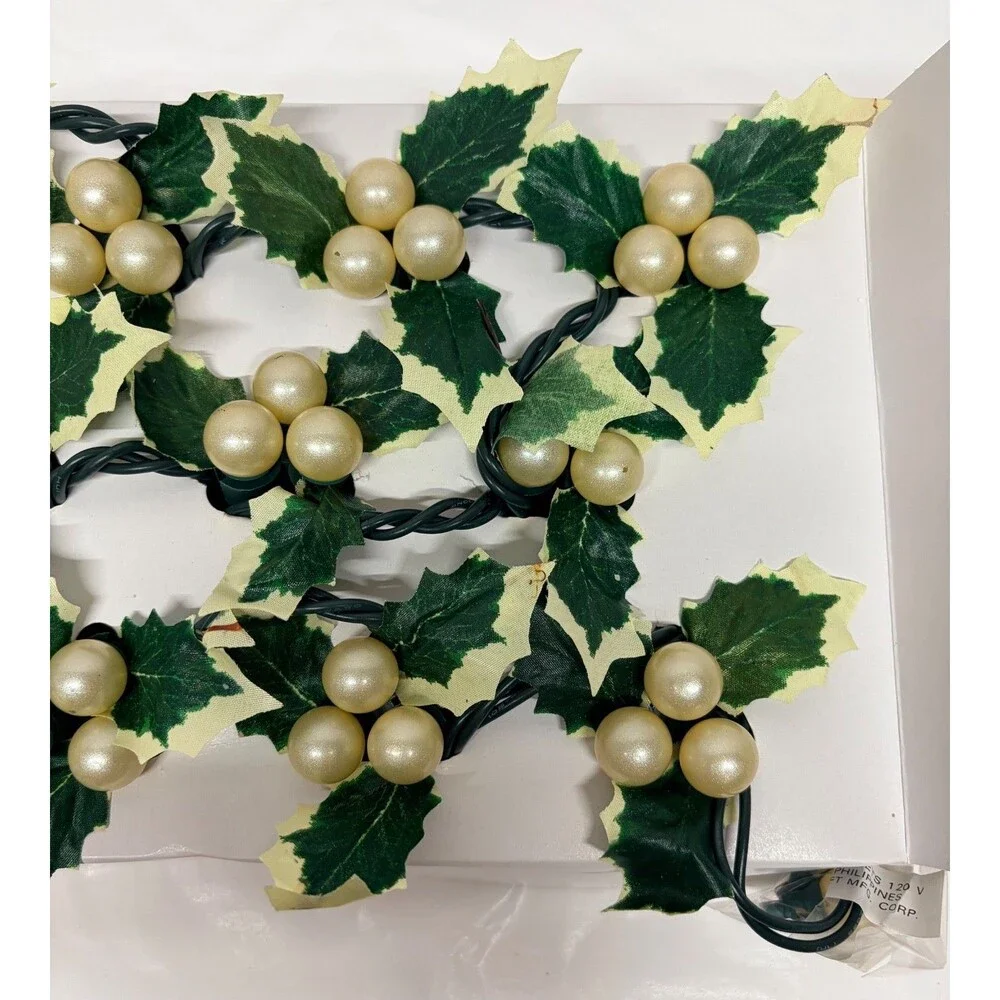 Restoration Hardware Vintage Holly Lights Christmas String Lights Pearl Berries
